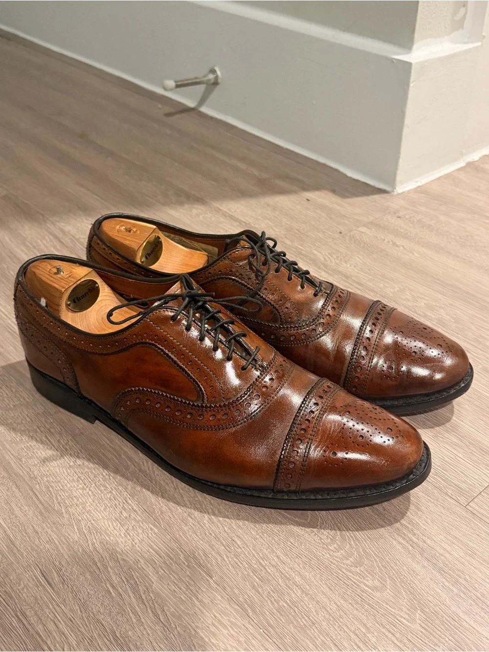 Allen Edmonds Strand Walnut Leather Cap Toe Brogue Oxford Shoes Sz 11D